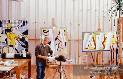 Roy Lichtenstein in his New York studio with- Bauhaus Stairway, Reflection:ART. 1989. photo:©Bob Adelman Estate, Artwork©Estate of Roy Lichtenstein