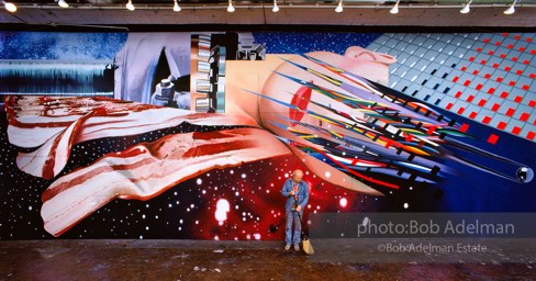 Artist James Rosenquist sweeps the floor in his Chambers Street Studio  after completing his painting 