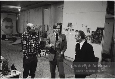 James Rosenquist, Tom Wolfe and Leo Castelli at Rosenquist's Broome Street studio, New York City, 1966.