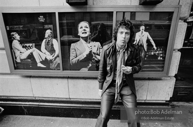Tom Stoppard outside the Ethel Barrymore Theatre in New York City, 1976, during the Broadway production of his play Travesties.