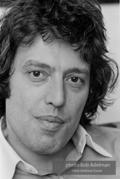 Tom Stoppard at his hotel room in New York City during the Broadway production of his play TRAVESTIES, Ethel Barrymore Theatre, 1976.