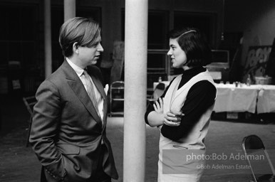 Tom Wolfe and Susan Sontag at a  loft party in New York City. 1966