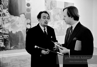 Salvador Dali and Tom Wolfe at a Jasper Johns show at Leo Castelli Gallery, 1966.
