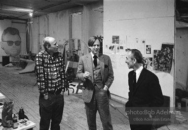James Rosenquist, Tom Wolfe, Leo Castelli at Rosenquist Broome Street Studio, New York City, 1966.