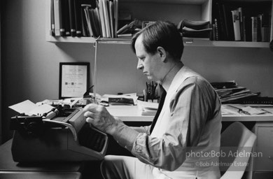 1975- Tom Wolfe working at his typewriter in his New York City apartment.